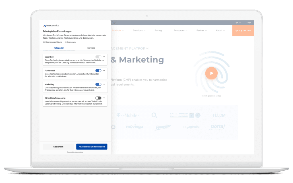 Usercentrics website CMP enables you to classify the data processing services used on your website into different purpose-describing categories.