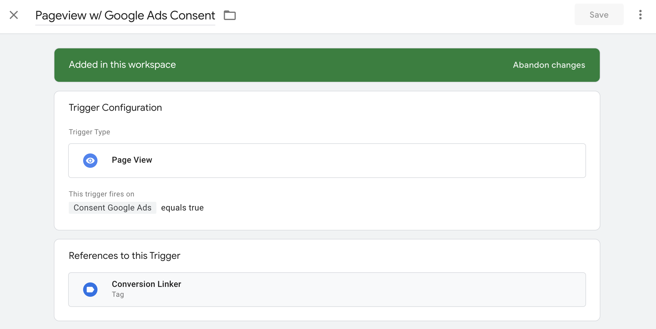 Trigger Configuration of Conversion Linker tag triggered on every pageview